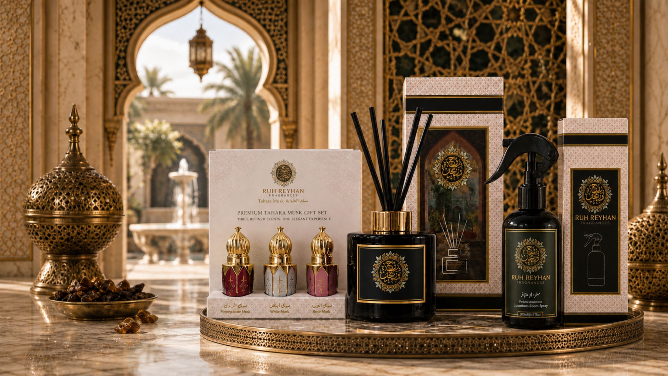 Ruh Reyhan reed diffuser, room spray and Tahara Musk gift set